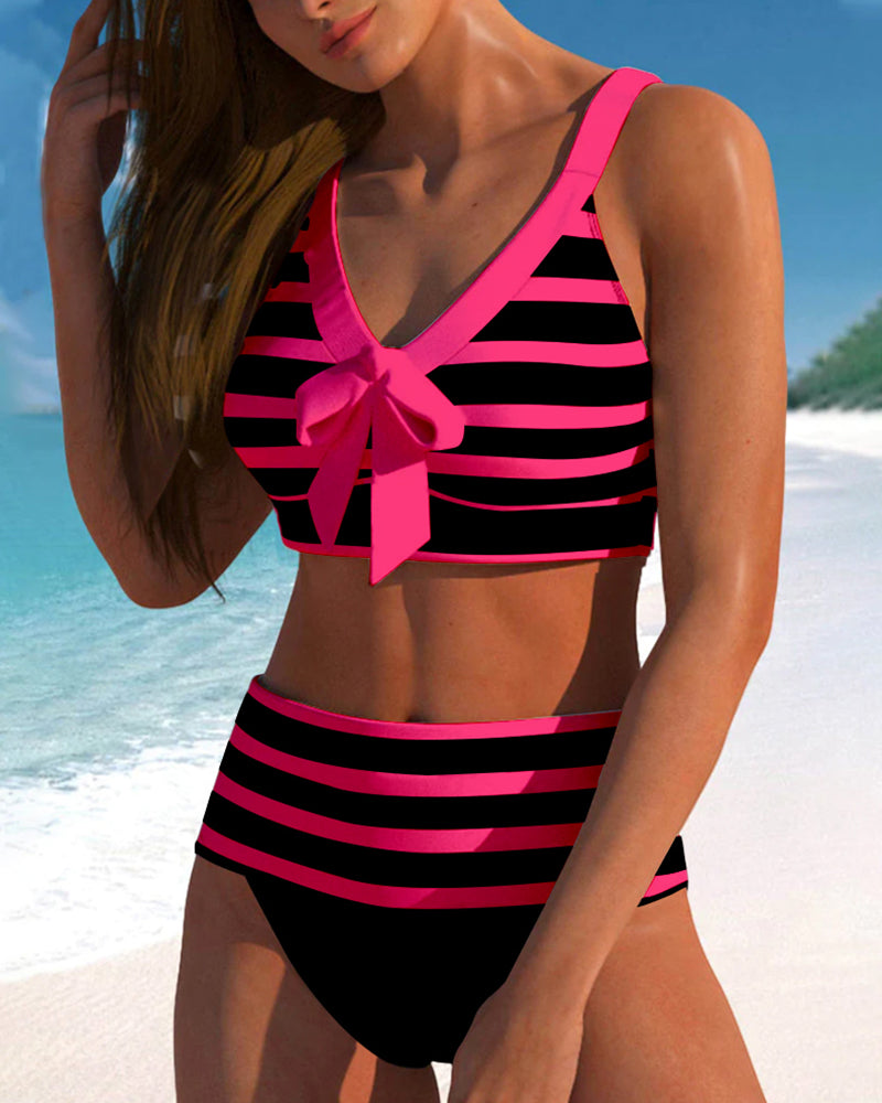 ALINA™ | Bikini a Strisce con Vita Alta - Stile e Comfort per l'Estate!