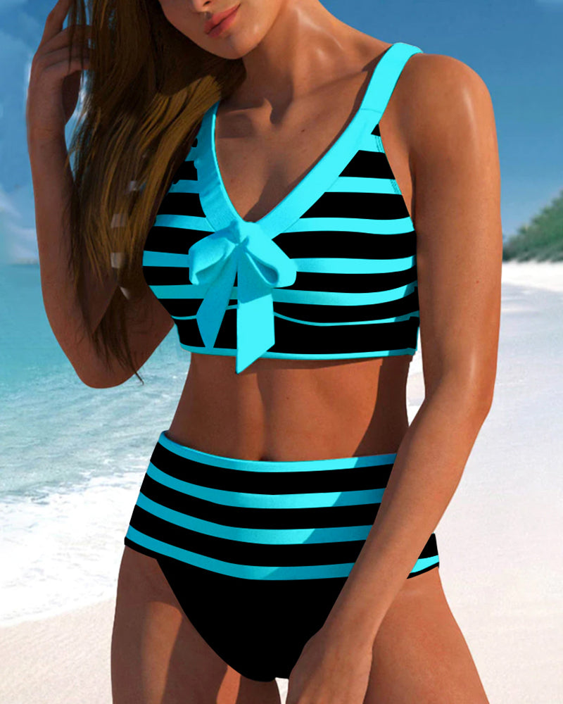 ALINA™ | Bikini a Strisce con Vita Alta - Stile e Comfort per l'Estate!