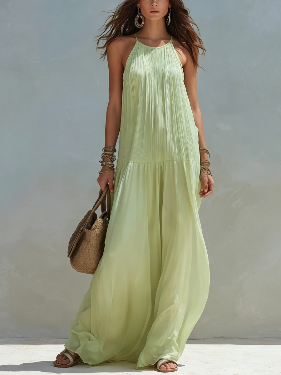 LIVIA | Maxi Abito Boho Verde Pistacchio - Stile Unico per Ogni Occasione!