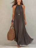 LIRA | Abito Halter Plissé Maxi Grigio - Eleganza e Stile Unici!