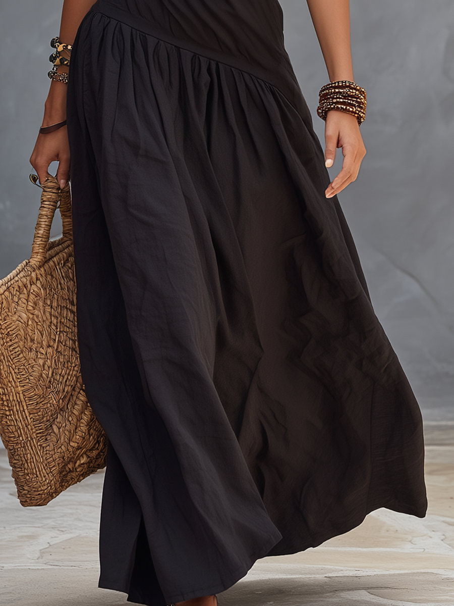 SELENA | Maxi Abito Monospalla Nero - Eleganza Unica per Ogni Occasione