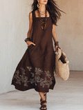 NOEMI | Abito Midi in Lino Boho Ricamato - Eleganza Naturale per Ogni Occasione!