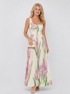 Oriana | Vestito Midi Senza Maniche con Scollo Quadrato e Pieghe - Eleganza e Stile per Ogni Occasione!