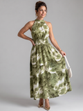 Olivia | Abito Midi con Vita Arricciata e Stampa Astratta - Eleganza Unica per Ogni Occasione!