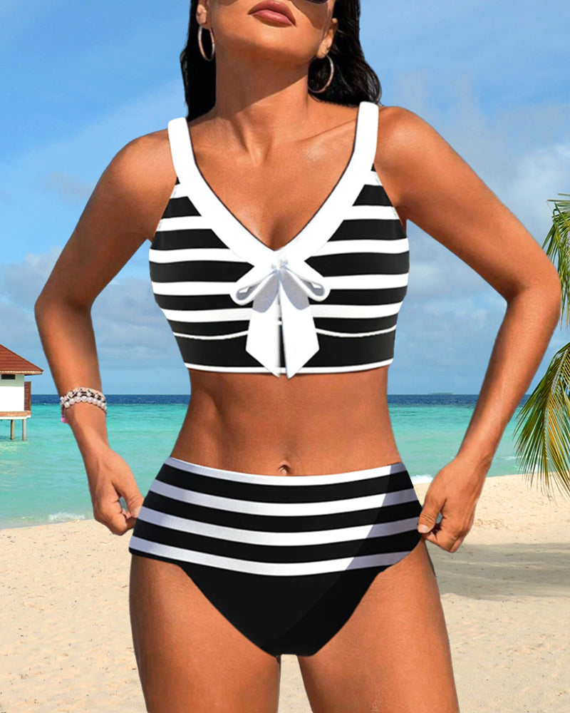 ALINA™ | Bikini a Strisce con Vita Alta - Stile e Comfort per l'Estate!