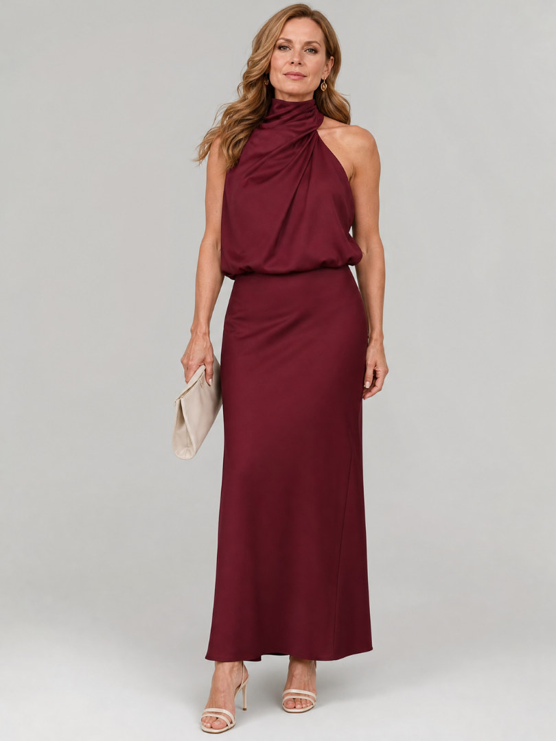 Nopal | Vestito Midi Senza Maniche con Collo Drappeggiato - Eleganza e Stile per Ogni Occasione!