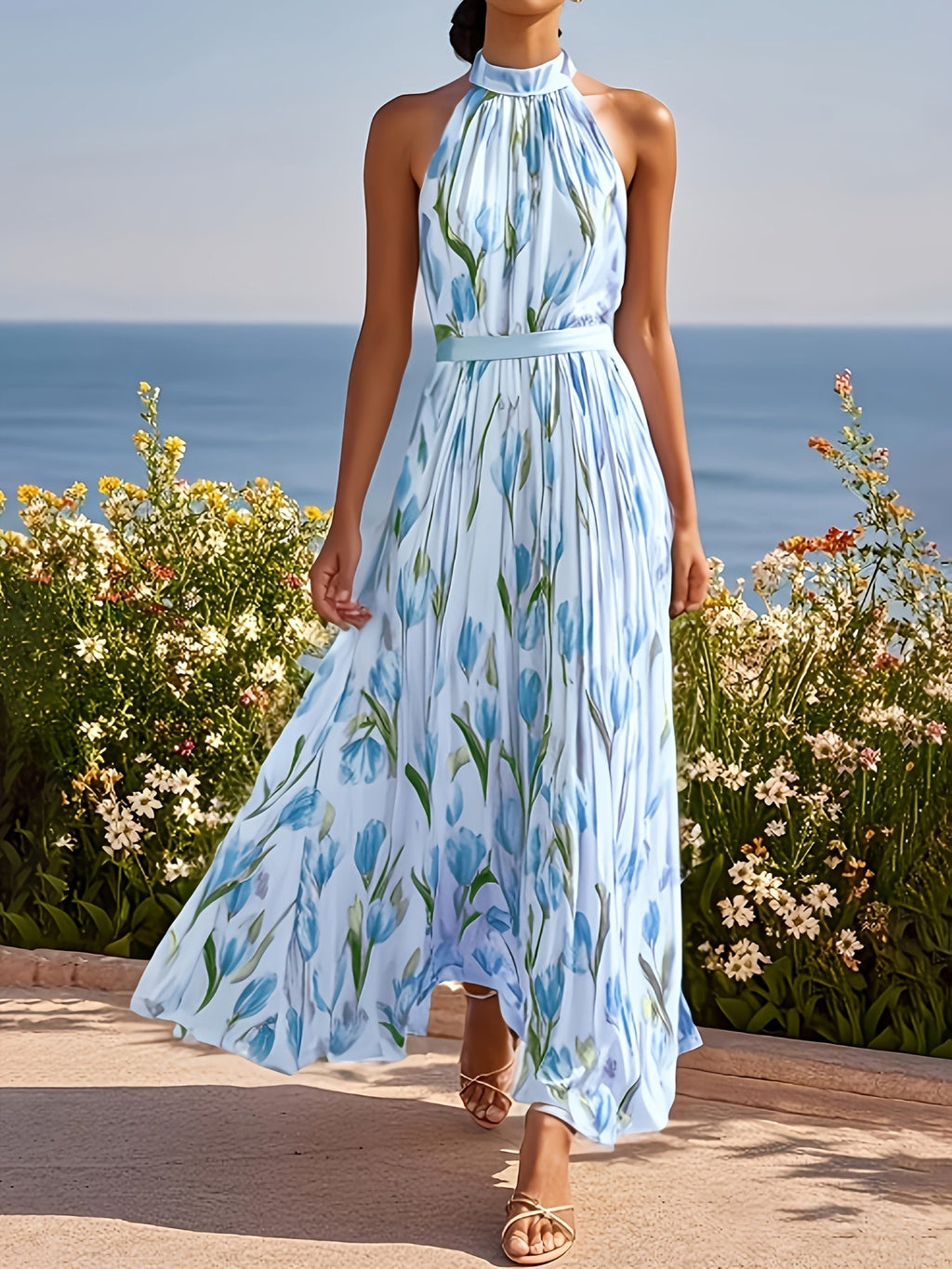 Tulipa™ - Maxi Abito Halterneck con Design a Tulipano: Eleganza e Stile Unici!