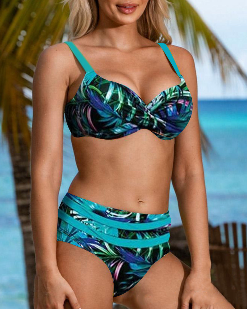 Margarida - Bikini a Vita Alta con Stampa Fogliare: Stile e Comfort per l'Estate!