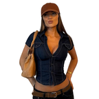 NICOLE™ | Camicetta in denim con chiusura a cerniera – Look slim fit alla moda