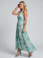 Portia | Abito Midi Halter con Pieghe e Stampa Floreale Elegante