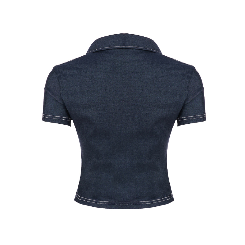 NICOLE™ | Camicetta in denim con chiusura a cerniera – Look slim fit alla moda