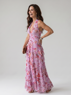 Nori | Abito Maxi Floreale con Scollo All'Americana e Corpetto Arricciato - Stile e Comfort per Ogni Occasione!