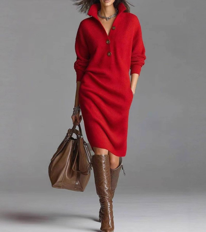 Scarlett | Abito Invernale Elegante con Bottoni - Stile e Comfort per la Stagione Fredda!