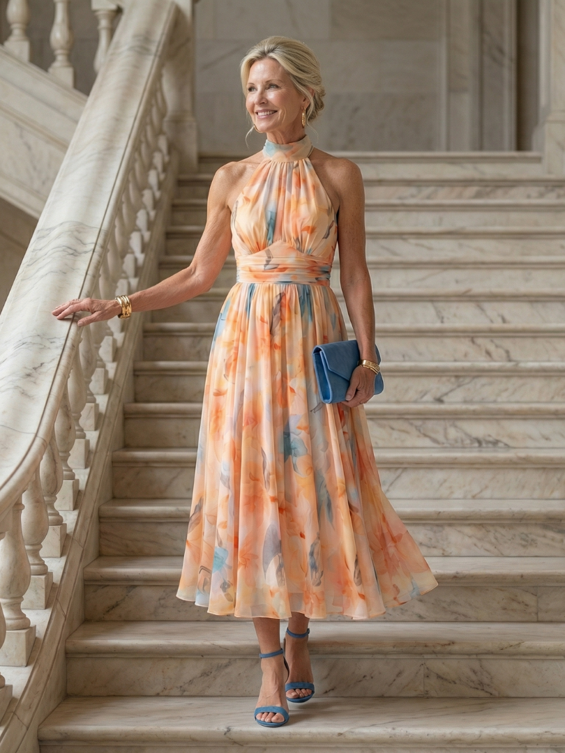 Elin | Abito Midi Elegante con Scollo Halter per un Look Chic