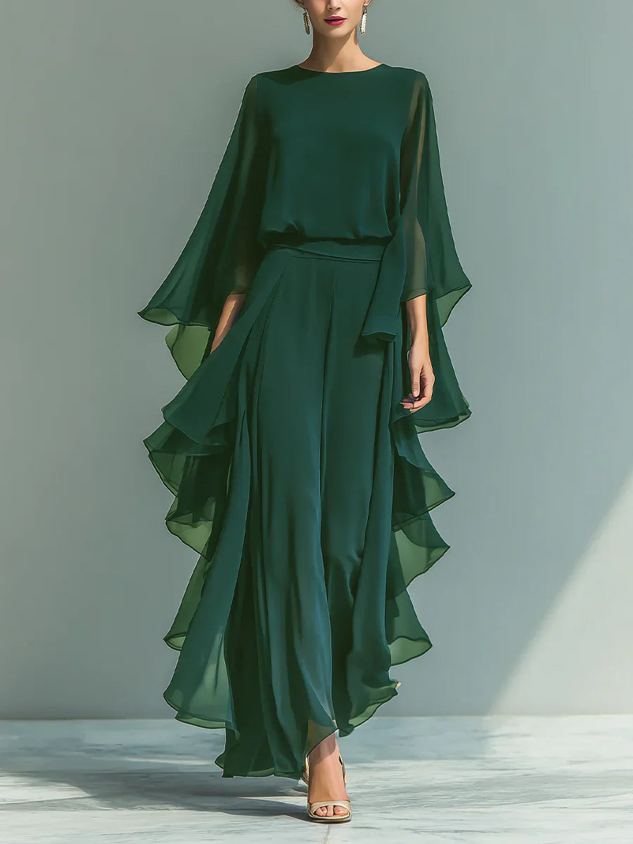 Helena | Completo Chic in Chiffon con Volant - Eleganza Senza Tempo