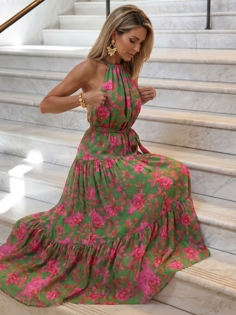 Rosa | Abito Midi Drappeggiato con Scollo Halter - Eleganza e Stile per Ogni Occasione!