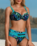 Margarida - Bikini a Vita Alta con Stampa Fogliare: Stile e Comfort per l'Estate!