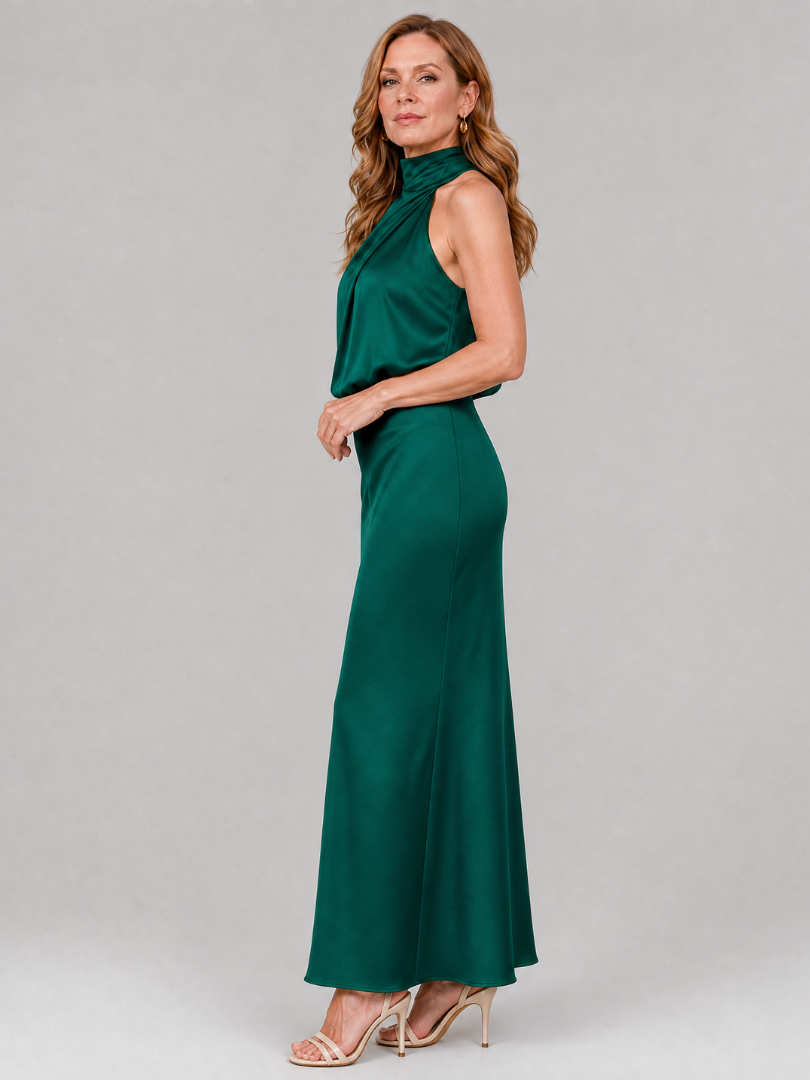 Nopal | Vestito Midi Senza Maniche con Collo Drappeggiato - Eleganza e Stile per Ogni Occasione!