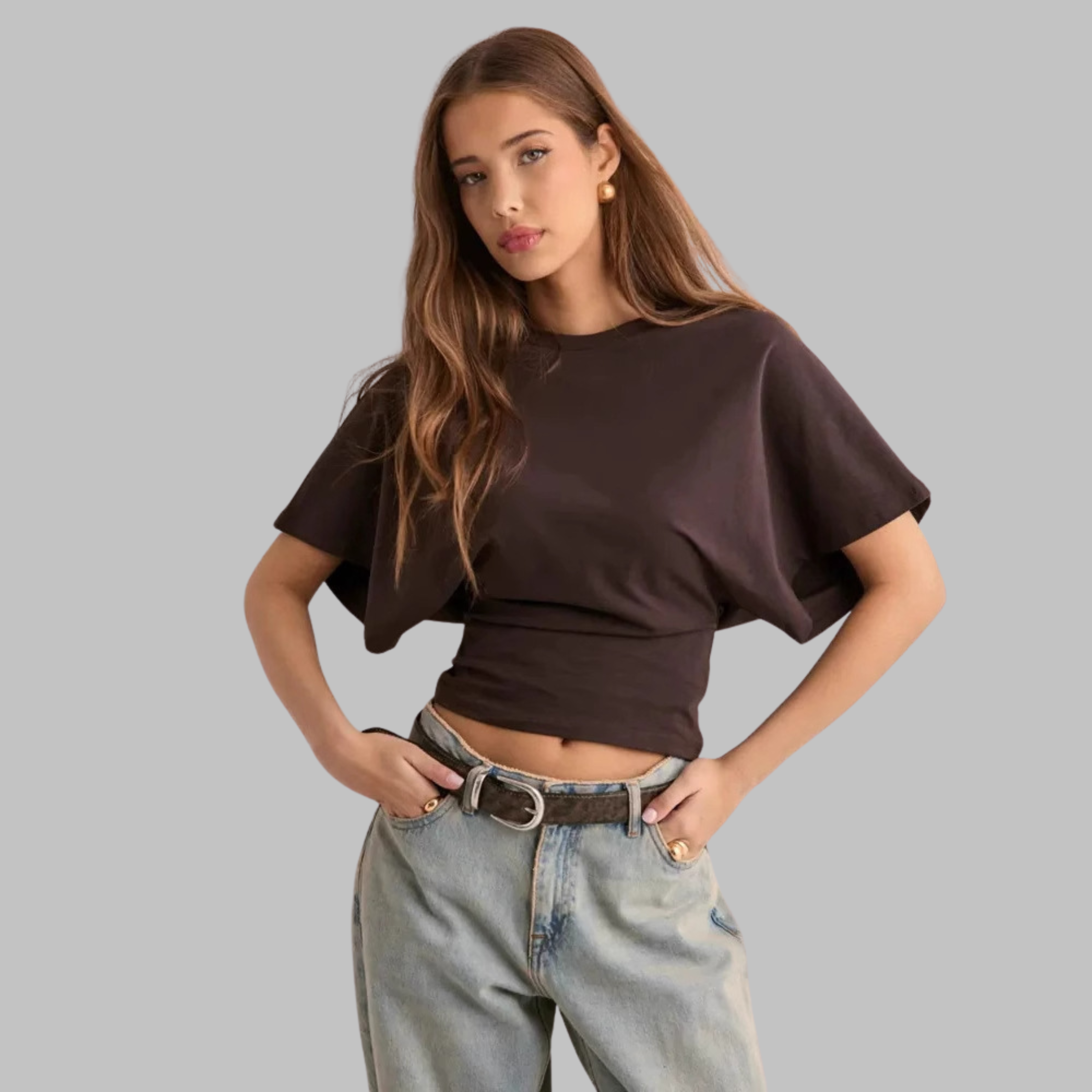 RAZI™ | Maglietta casual, dalla linea aderente, con maniche a tre quarti e scollo rotondo
