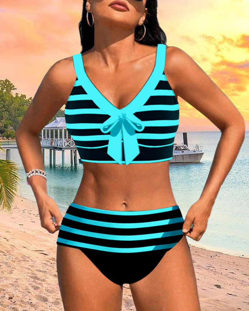 ALINA™ | Bikini a Strisce con Vita Alta - Stile e Comfort per l'Estate!