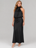 Nopal | Vestito Midi Senza Maniche con Collo Drappeggiato - Eleganza e Stile per Ogni Occasione!