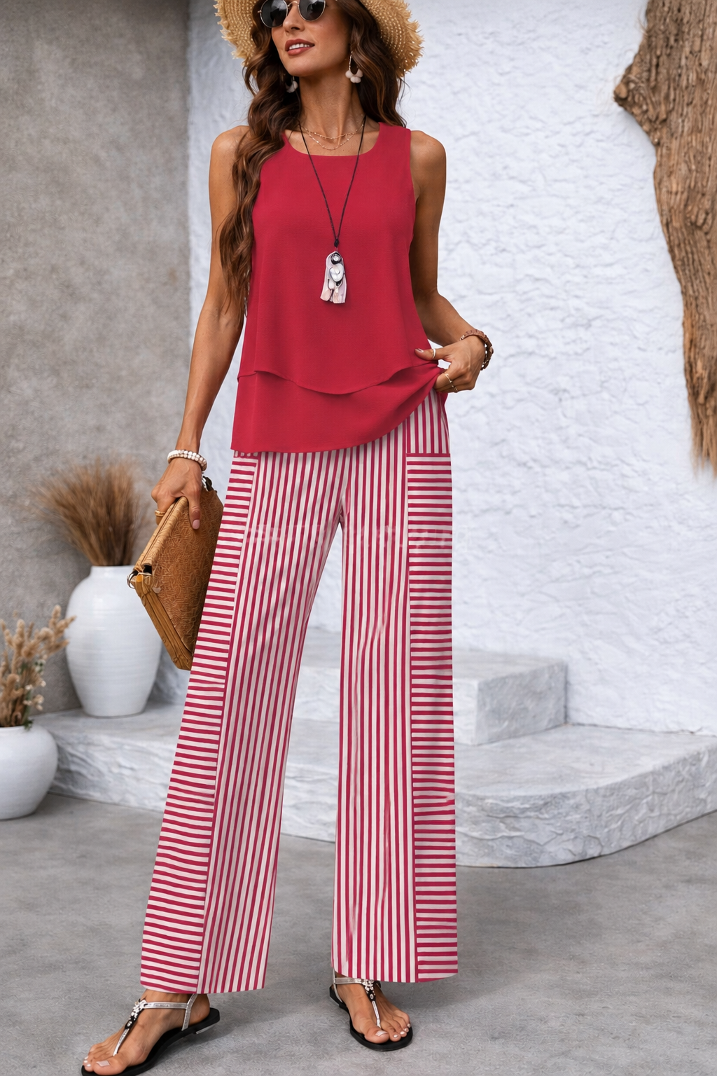 ROSALBA™ | Completo estivo 2 pezzi – Top senza maniche e pantaloni a gamba larga a righe