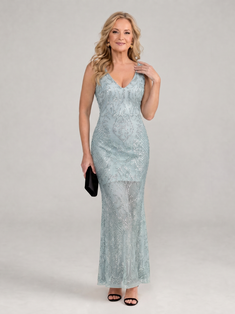 Sirea | Abito Midi Senza Maniche con Pannelli Trasparenti e Paillettes - Eleganza Brillante per Ogni Occasione!