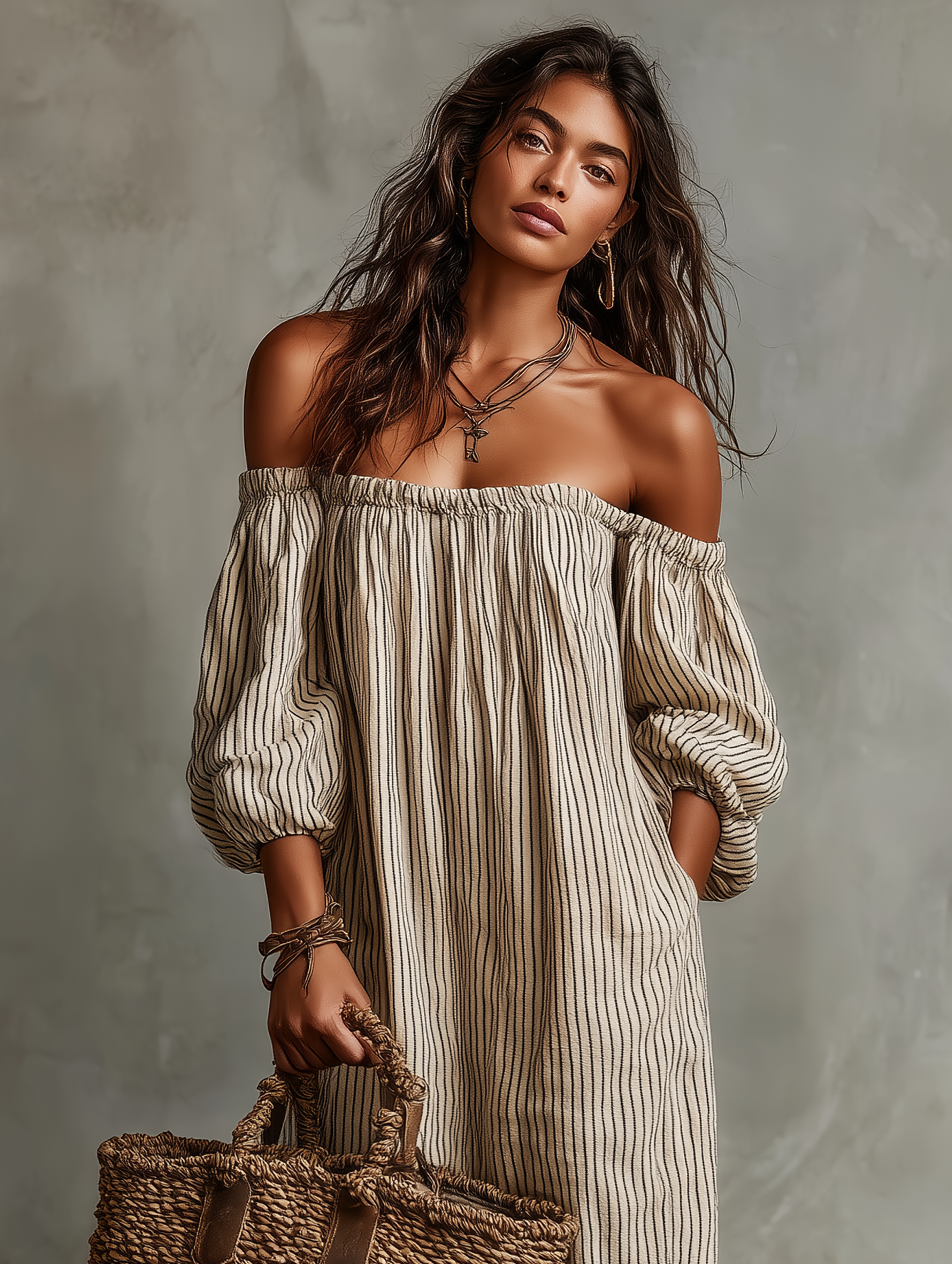 Carmen | Abito Lungo in Cotone e Lino con Design Off-the-Shoulder - Eleganza Estiva
