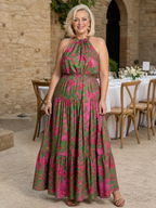 Rosa | Abito Midi Drappeggiato con Scollo Halter - Eleganza e Stile per Ogni Occasione!