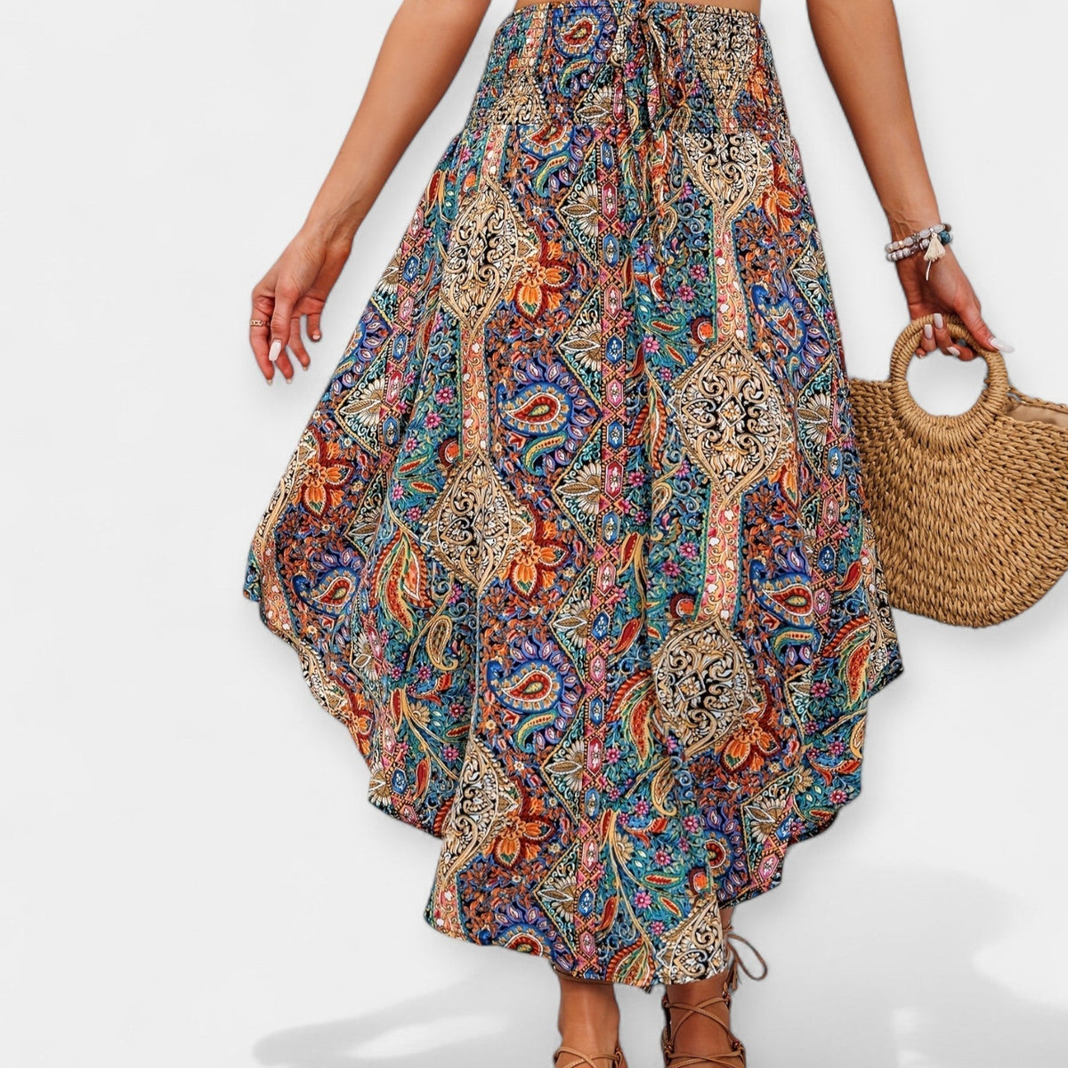 Elegante Gonna Midi Floreale a Vita Alta - Stile e Comfort per Ogni Occasione!