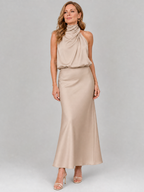 Nopal | Vestito Midi Senza Maniche con Collo Drappeggiato - Eleganza e Stile per Ogni Occasione!