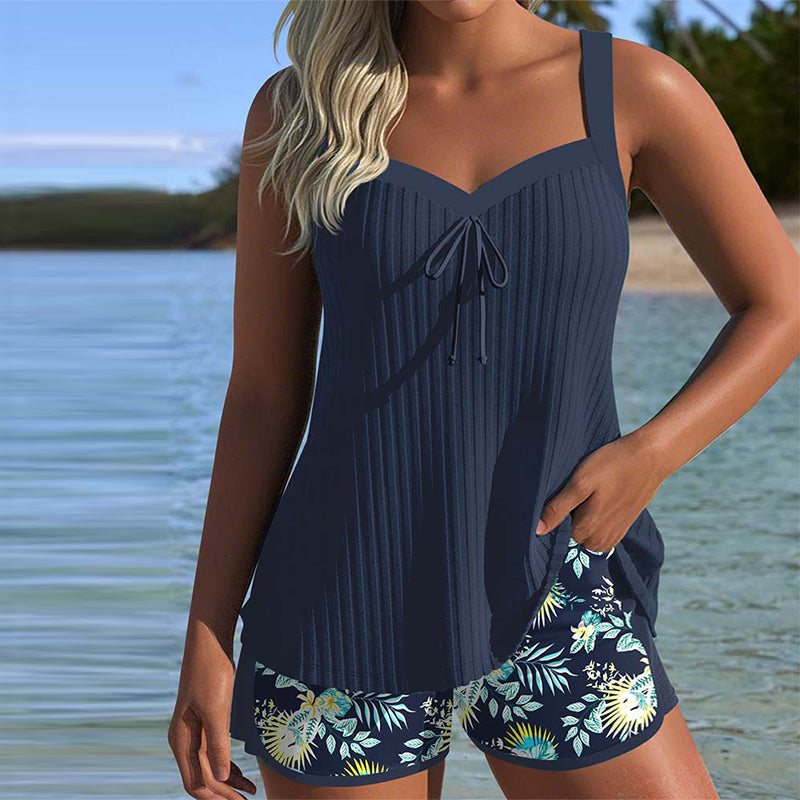 THERESA™ | Tankini a Righe Chic con Parte Inferiore a Due Pezzi