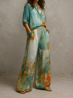 Chiara | Set Floreale Elegante con Pantaloni Ampi - Stile e Comfort per Ogni Occasione!