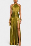 Abito Halter Metallico Emma con Schiena Scoperta - Eleganza e Stile Unici!