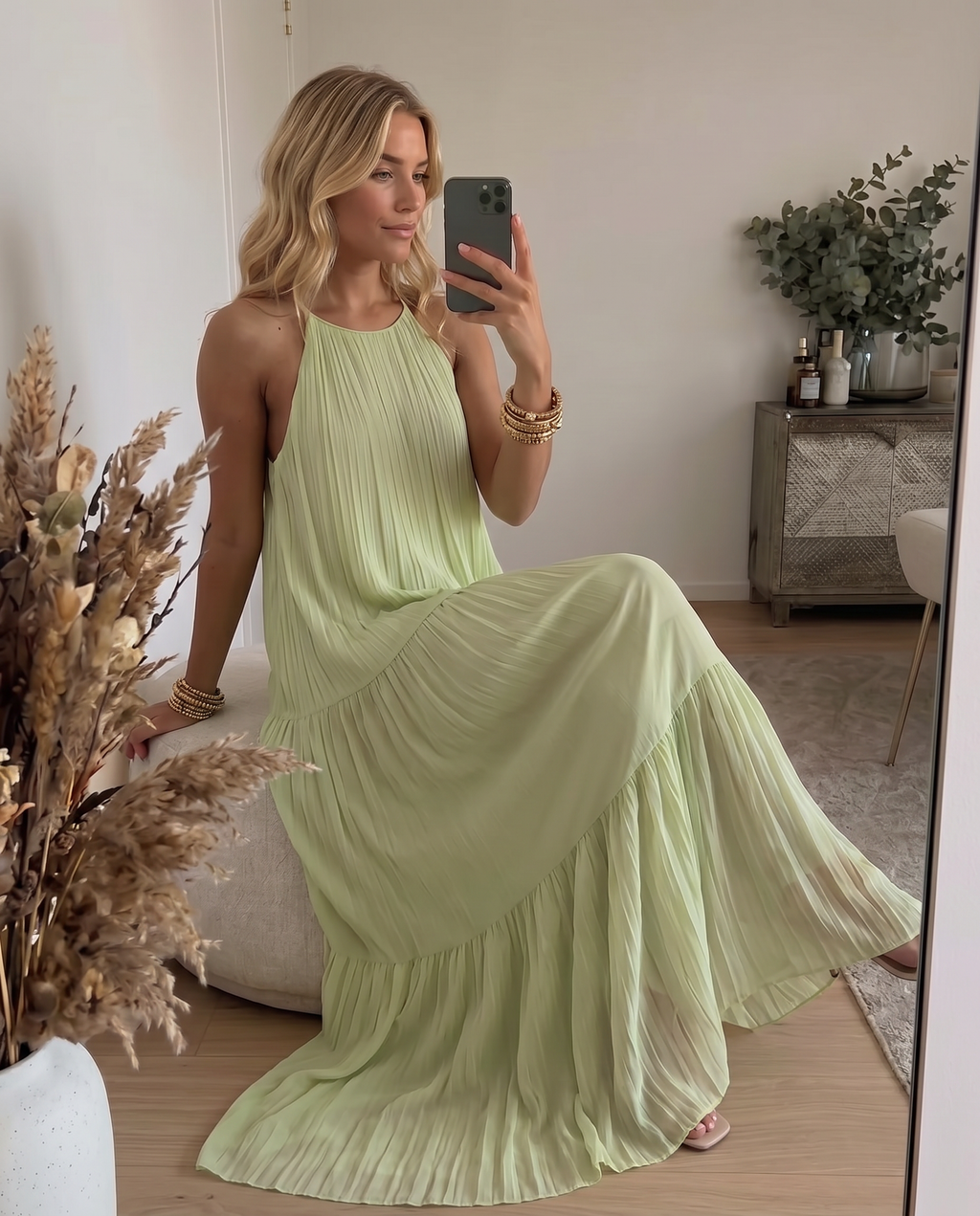 LIVIA | Maxi Abito Boho Verde Pistacchio - Stile Unico per Ogni Occasione!