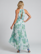 Portia | Abito Midi Halter con Pieghe e Stampa Floreale Elegante