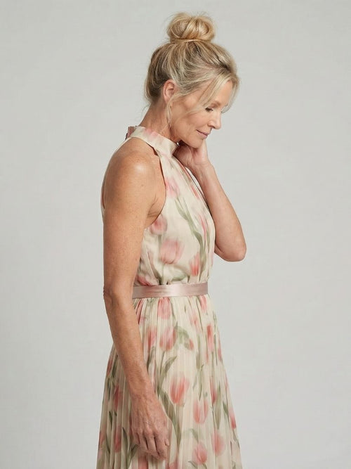 Aurelle | Abito Midi Floreale con Scollo Halter - Eleganza e Stile per Ogni Occasione!