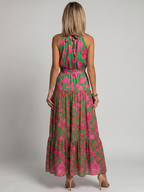 Rowen | Abito Midi Drappeggiato con Scollo Halter – Eleganza e Stile Unici!