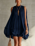 CAMILLA | Mini Abito Chiffon con Collo Americano e Gonna Balloon - Eleganza e Stile Unici!