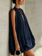 CAMILLA | Mini Abito Chiffon con Collo Americano e Gonna Balloon - Eleganza e Stile Unici!