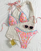 Rita - Bikini con Lacci al Collo in Pizzo Colorato e Vivace