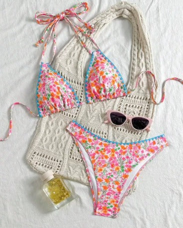 Rita - Bikini con Lacci al Collo in Pizzo Colorato e Vivace