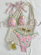 Rita - Bikini con Lacci al Collo in Pizzo Colorato e Vivace