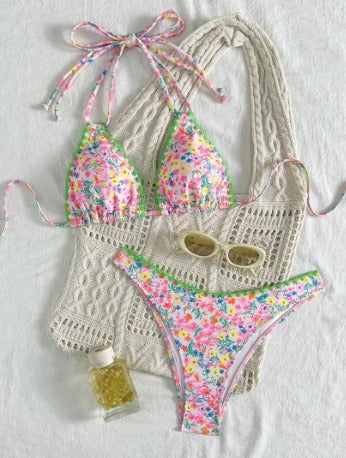 Rita - Bikini con Lacci al Collo in Pizzo Colorato e Vivace