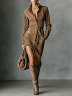 Nalea™ | Elegante Abito Lungo in Suede Sintetico per uno Stile Moderno