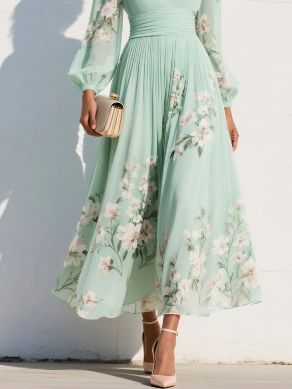 Cisella | Abito Midi Floreale Verde Chiaro - Eleganza Primaverile