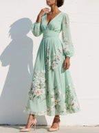 Cisella | Abito Midi Floreale Verde Chiaro - Eleganza Primaverile
