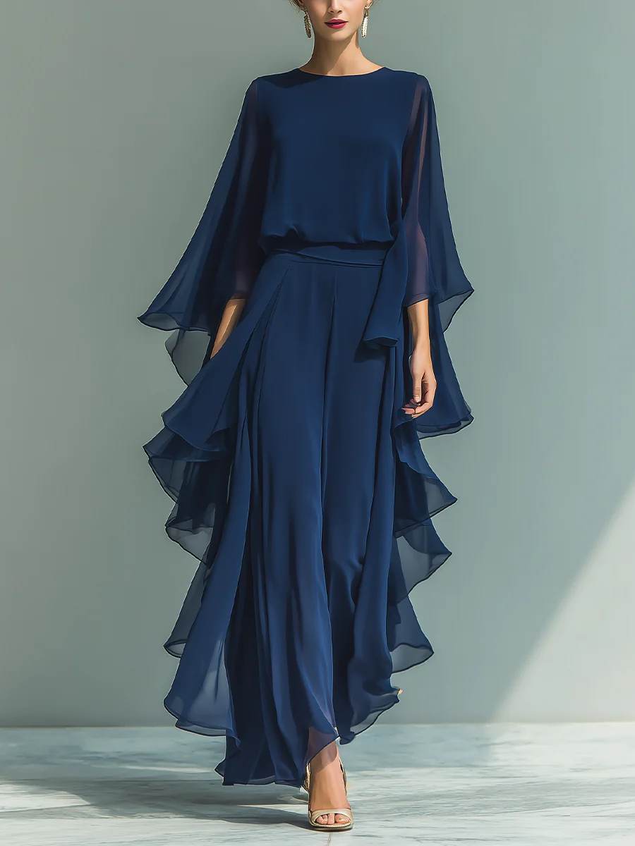 Helena | Completo Chic in Chiffon con Volant - Eleganza Senza Tempo