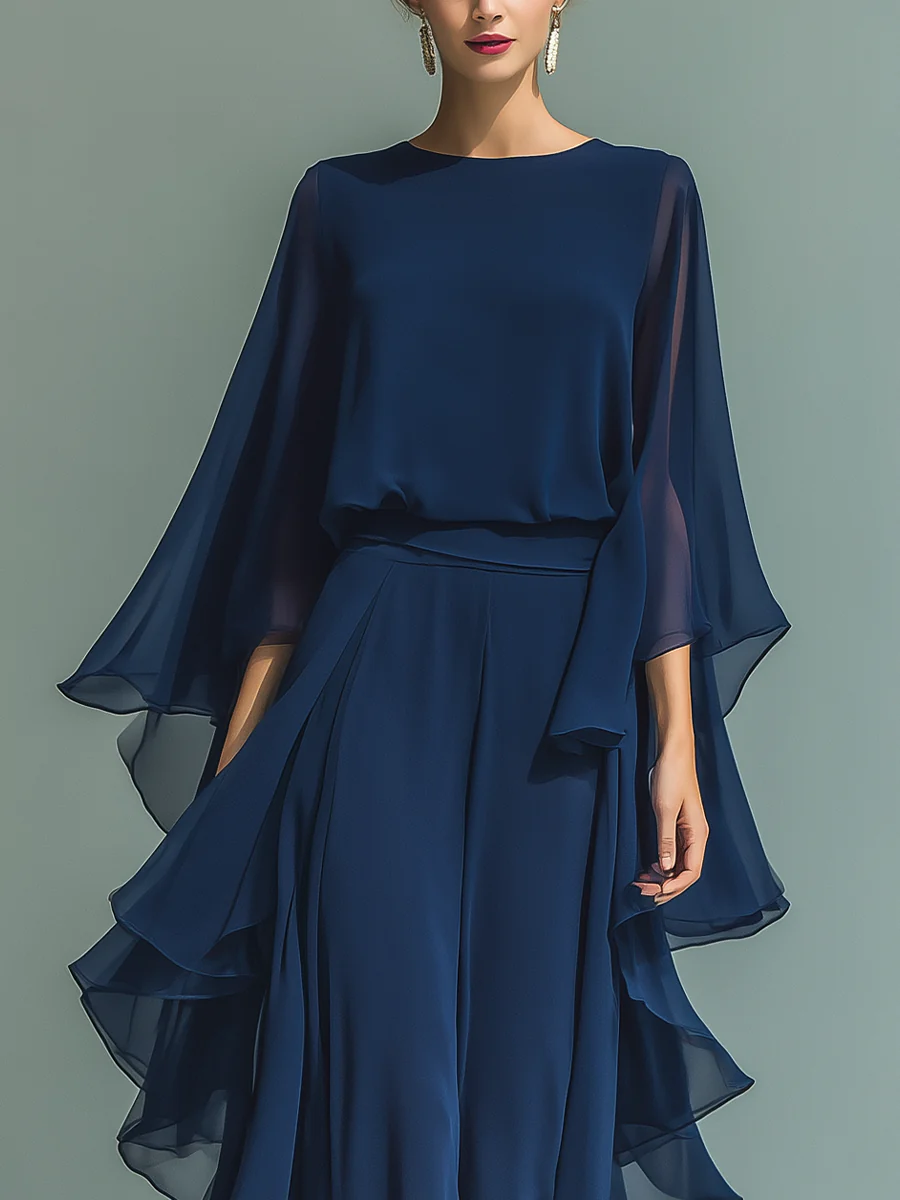 Helena | Completo Chic in Chiffon con Volant - Eleganza Senza Tempo