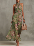 Livia | Maxi Abito Floreale con Scollatura Halter - Eleganza e Stile per Ogni Occasione!